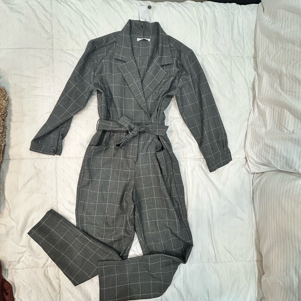 Gray Plaid Jumpsuit